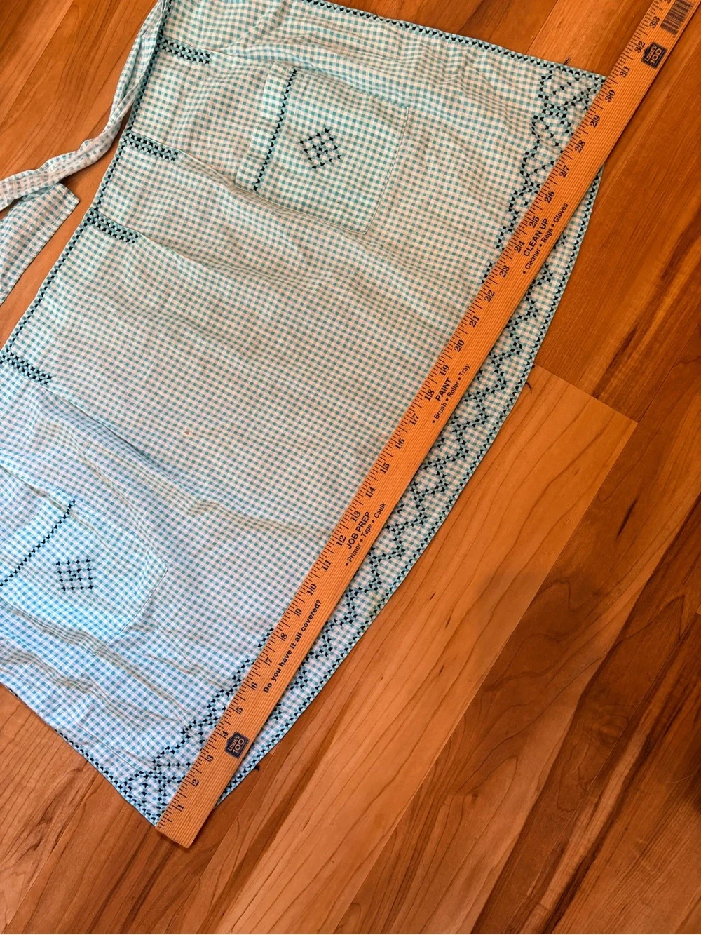 Vintage Blue Checked Apron with Embroidered Details